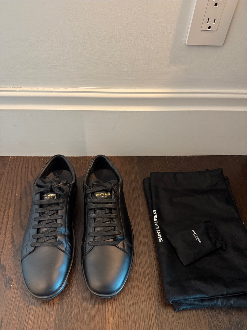 Saint Laurent (Mens) — Black Leather Sneakers